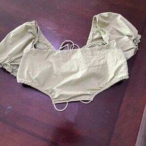 Princess Polly Puff Sleeves Green Crop Top Open Back Tie around back and Waist 6